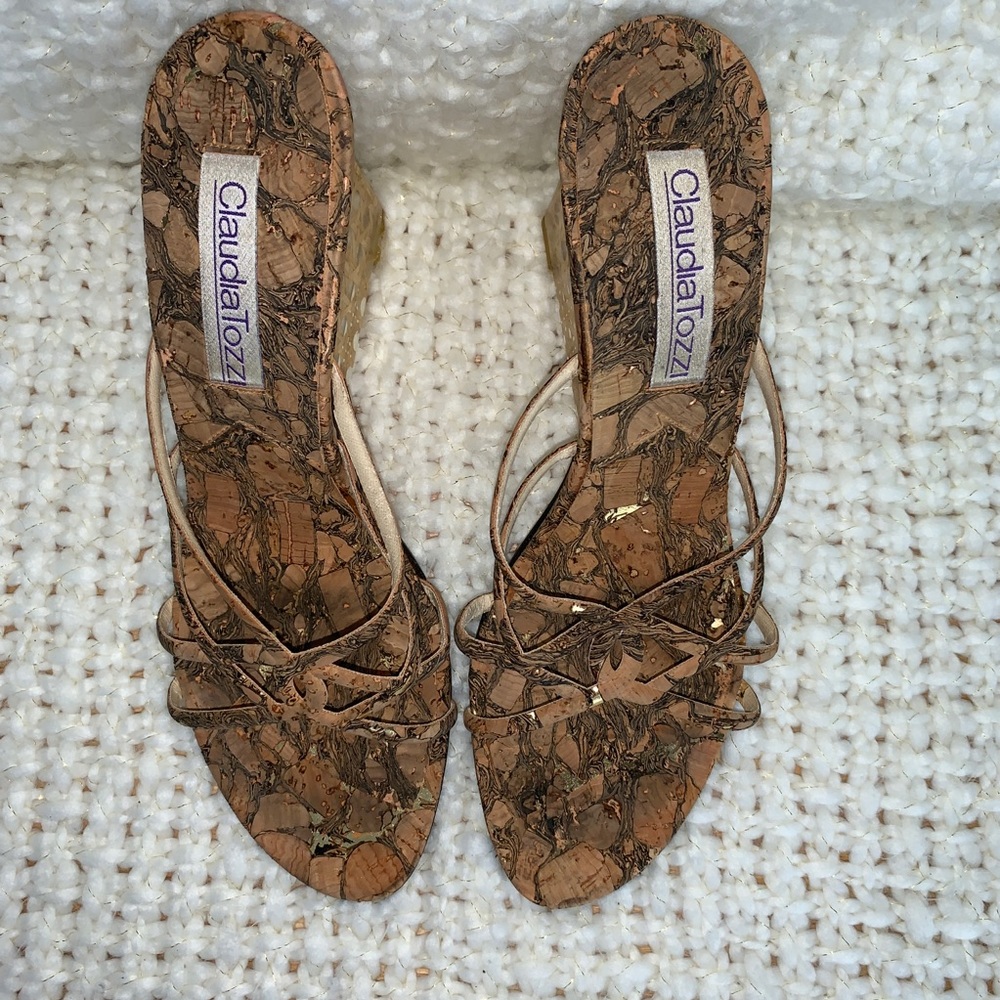 Claudia Tozzi Tan/Black Strappy slip on Wedge